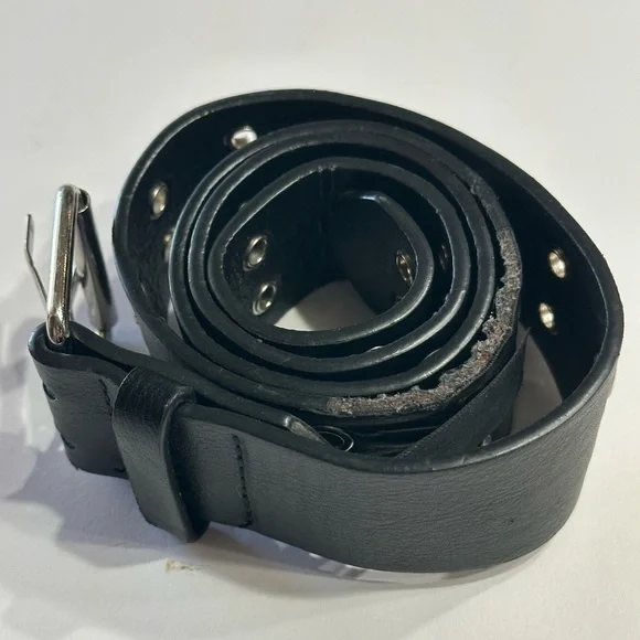 Brandy Melville Belt Black Faux Leather Double Holes One Size Silver Buckle - Picture 11 of 16